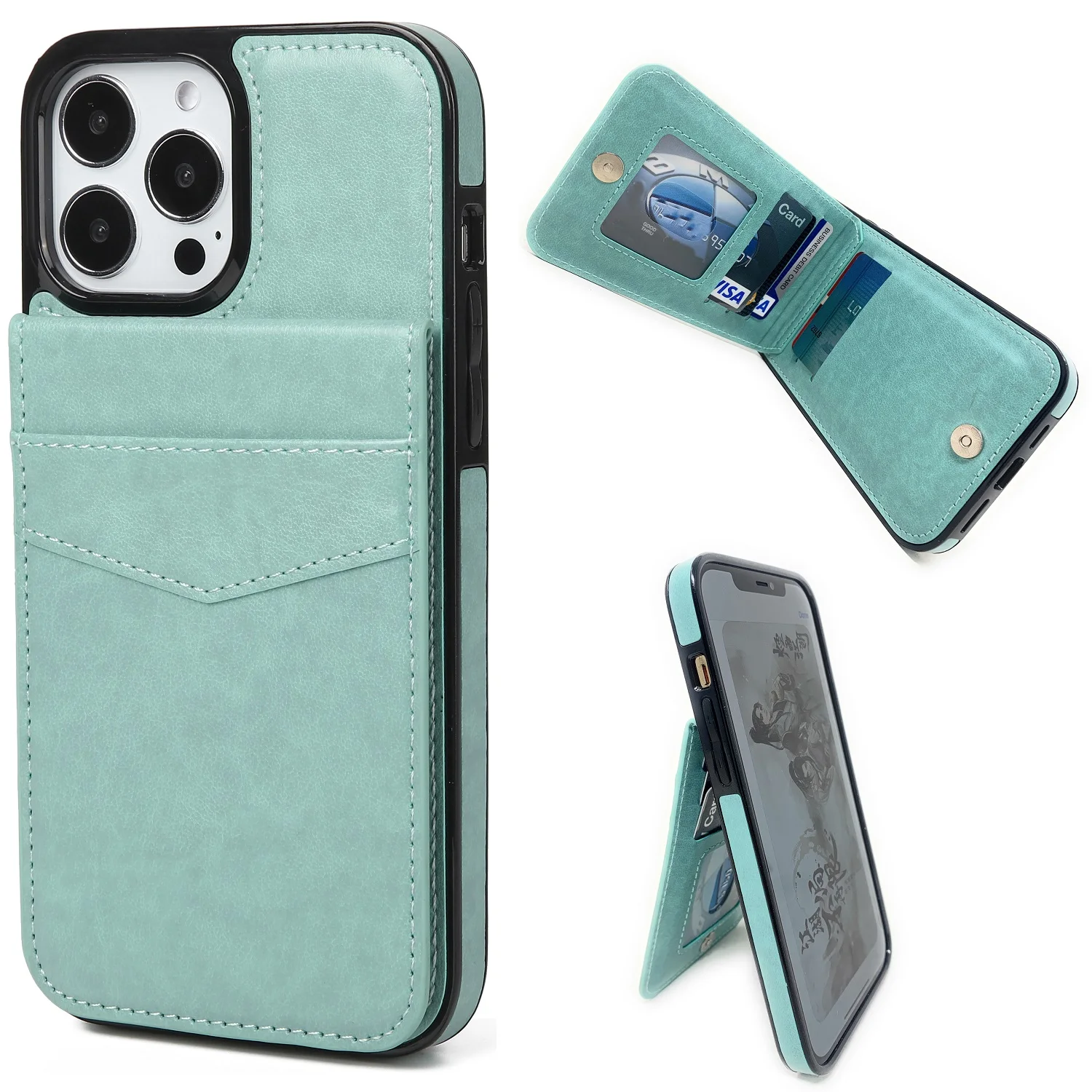 Women's Trendy  Cell Phone Case Wallet For iPhone 14 Pro with Card Slots Holder  Men's Luxury Magnetic Coin Pocket