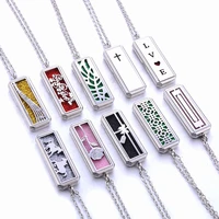 wholesale new square aromatherapy necklace stainless steel open perfume locket essential oils diffuser necklace aroma jewelry