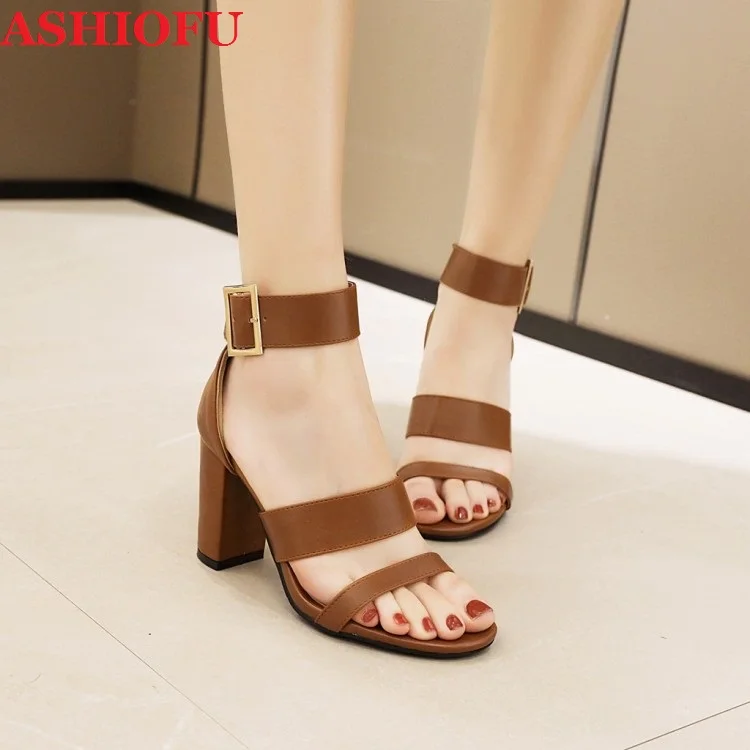 

ASHIOFU Hot Sale US5-US13 Ladies Chunky Heels Sandals Real Pictures Party Prom Summer Shoes Open-toe Evening Fashion Sandals
