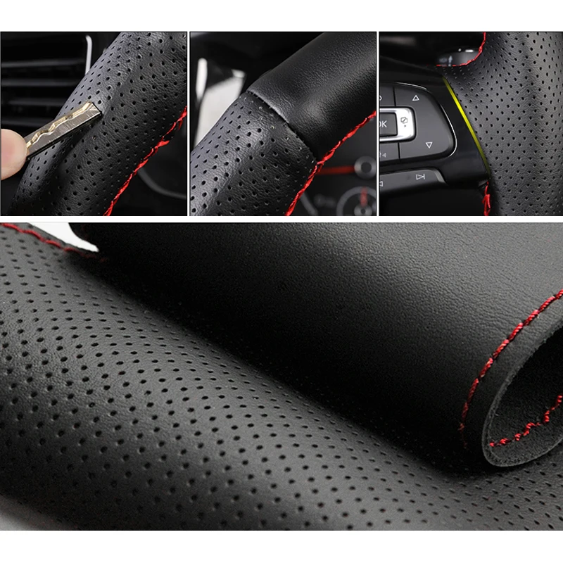 Рука сшитый черный кожаный чехол на руль для Ford Focus 3 2012 2014 KUGA Escape 2013 2016 C MAX 2011