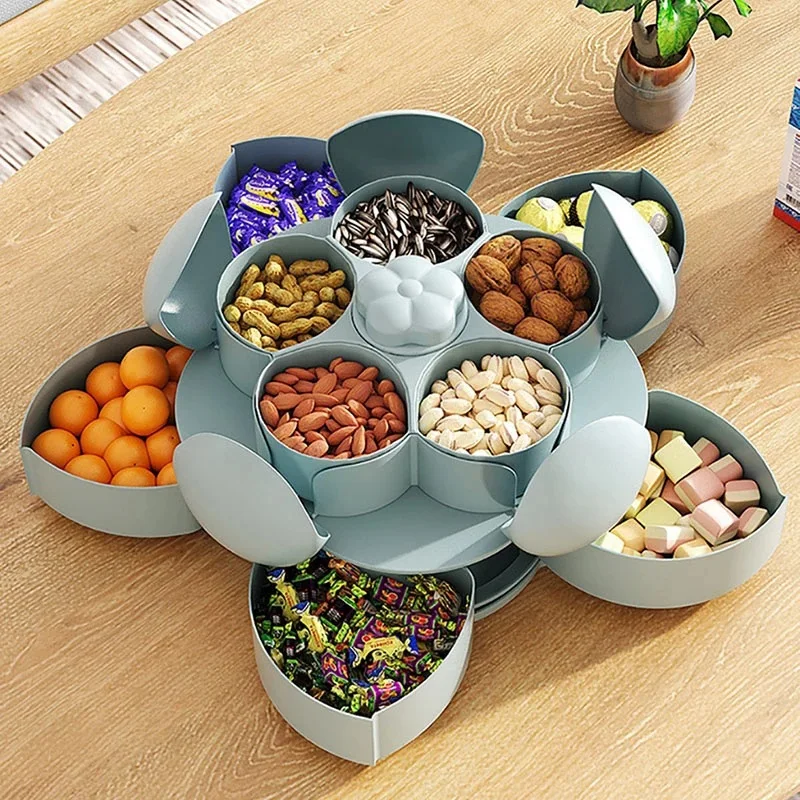 

1Pcs Petal-Shape Rotating Removable Trays Box Creative Double Layers Candy Box Dried Fruit Snack Box Storage Organizer