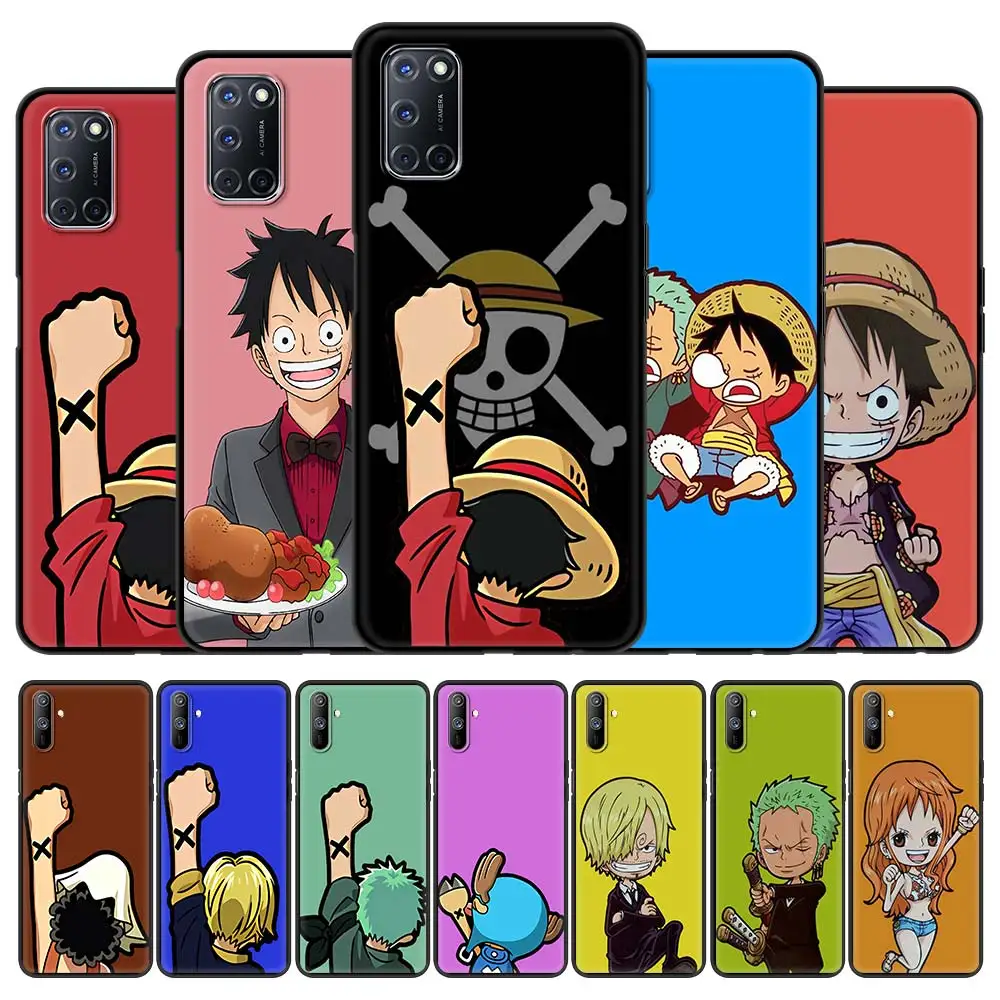 

L-Luffy-O-One-P-Piece Anime Soft Shockproof Case For Oppo A53 A52 A9 2020 Black Shell For Realme 8 7 6 Pro C3 C21 Phone Cover