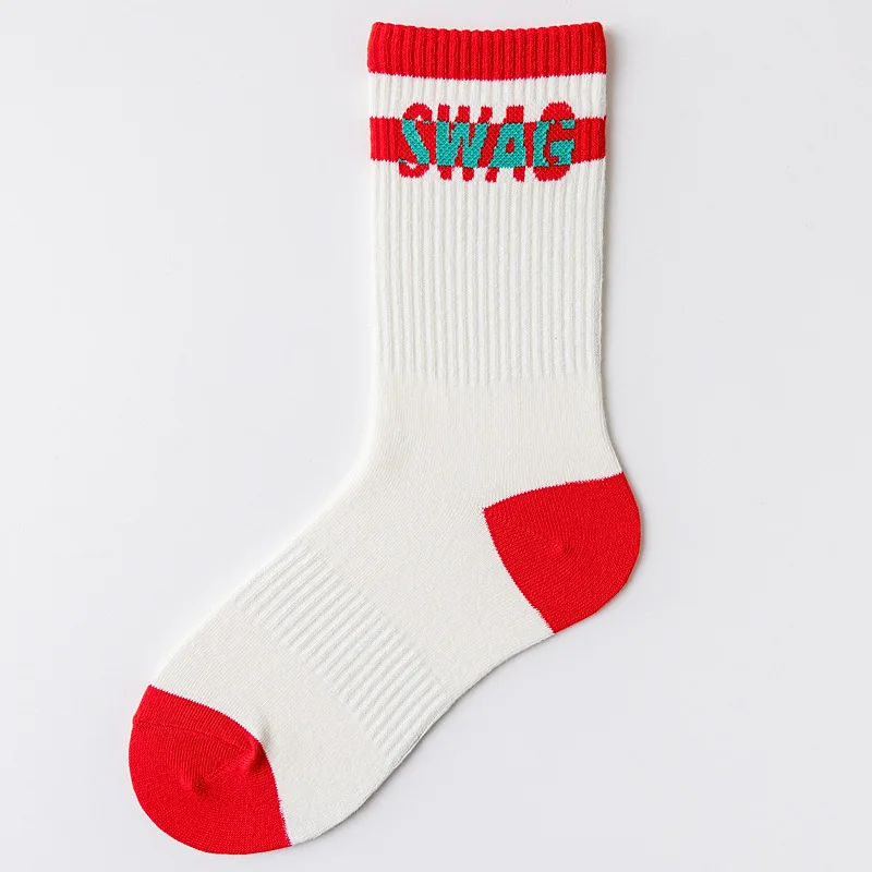 

3 Pairs Men Cotton Socks Pack Middle Tube New Retro Letters with Words Mujer Summer Cool Popular Logo Sports Chaussettes