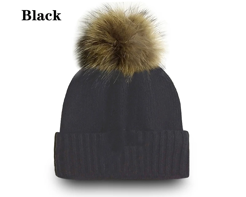 

2021 high quality winter knitted warm hat raccoon plush knit hat pompon beanie beanie thick warm stretch hat