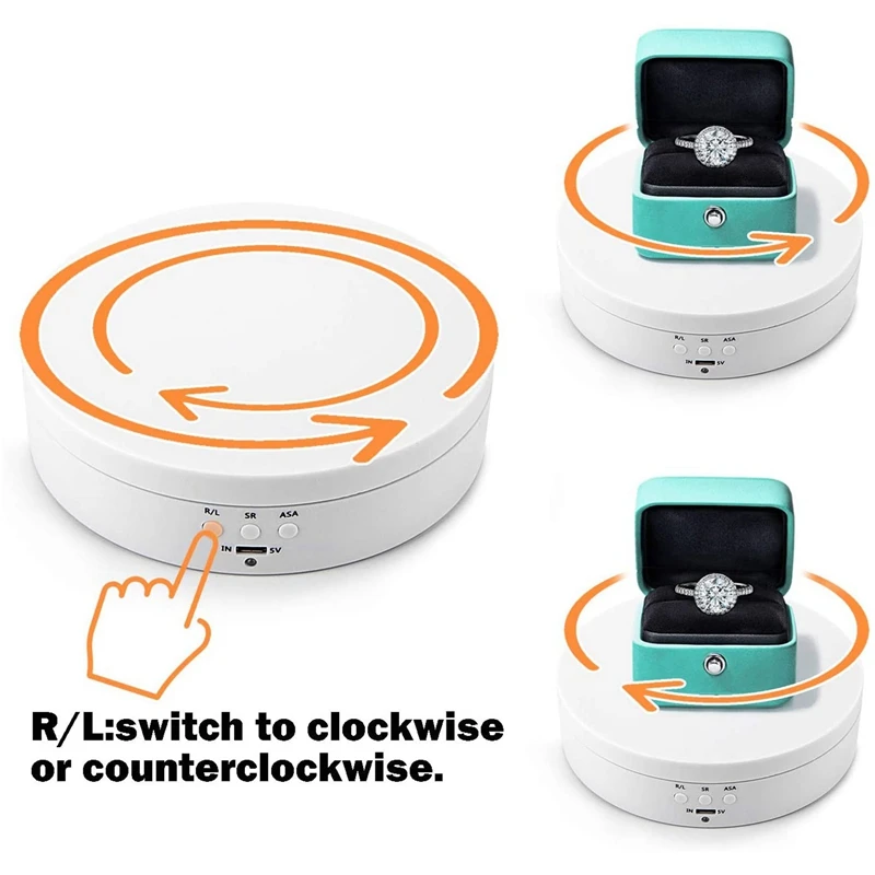 

White Rechargeable Turntable Display Stand with Solid Wood Earring Holder Household Jewelry Storage Tray