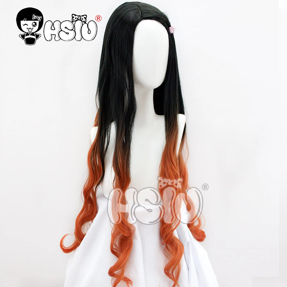 Парик для косплея рассекающий демонов хамадо незуко длинные вьющиеся волосы с