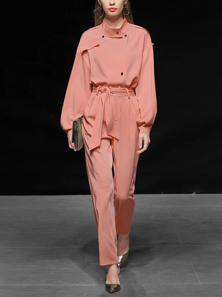 Женский офисный брючный костюм комплект из 2 предметов блейзер с воротником