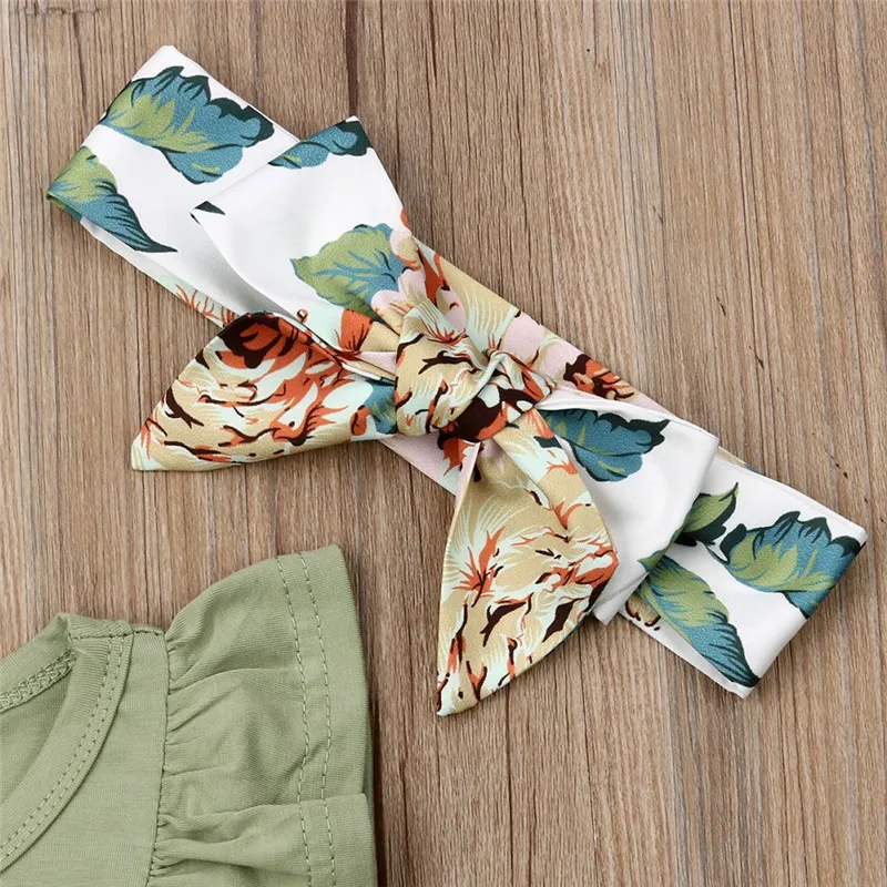 

0-24M Summer Newborn Infant Baby Girls Clothes Ruffle Sleeveless O-neck Romper Floral Bow Shorts Headband Baby Clothing Outfit