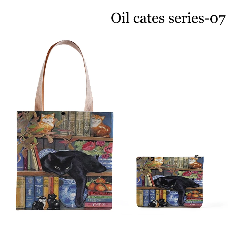 Женская наплечная сумка и бумажники Модная белая тканевая с принтом ins oil cates по