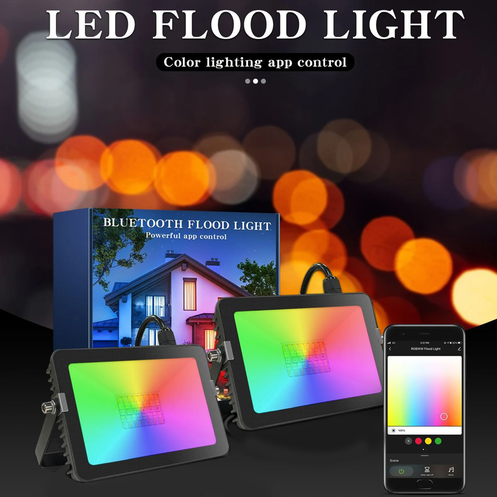 Водонепроницаемый Светодиодный прожектор заливающего света RGB Bluetooth