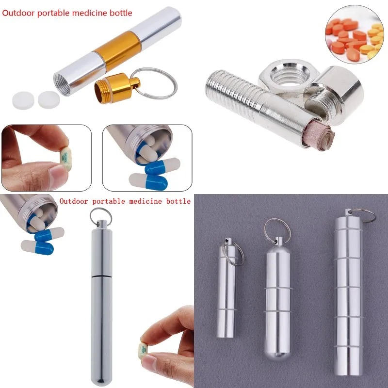 Водонепроницаемый в форме капсулы Алюминиевый Чехол для таблеток брелок ключей