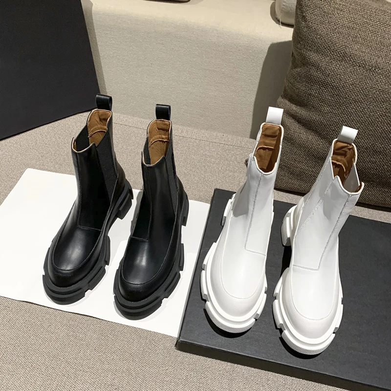 

Women's shoes thick-soled ankle boots women's increased British style white Chelsea single boots flat-bottomed Martin boots