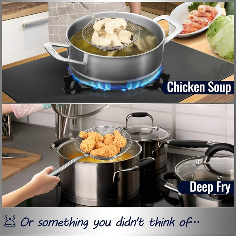 

2pcs Kitchen Skimmer Stainless Steel Cooking Frying Spider Skimmer Ladle