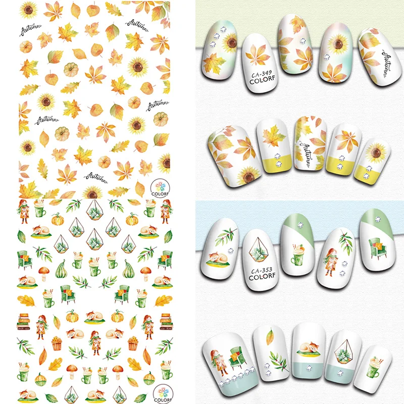 1 лист осенняя Тема переводная наклейка для ногтей кленовые листья 3D s бумага