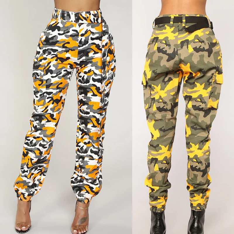 2021 модные камуфляжные брюки-карго женские повседневные брюки с высокой талией