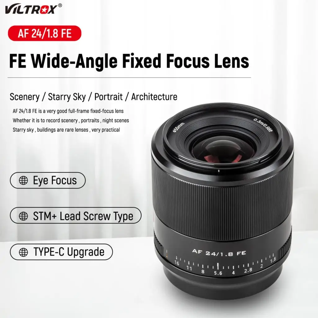 Viltrox AF 24mm F1.8 Full Frame Wide-Angle Fixed Focus Portrait Lens For SONY Cameras E Mount A7M3 A7R3 A7C A7R4 A9 A7 III - купить по