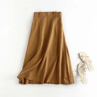 davedi england office lady indie folk simple linen high waist a line midi faldas mujer moda 2022 long skirt women