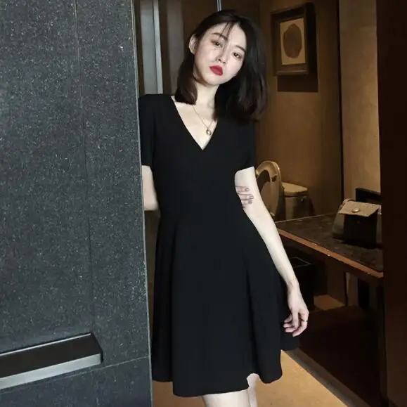 Женское черное готическое Свободное платье с открытыми плечами элегантные милые