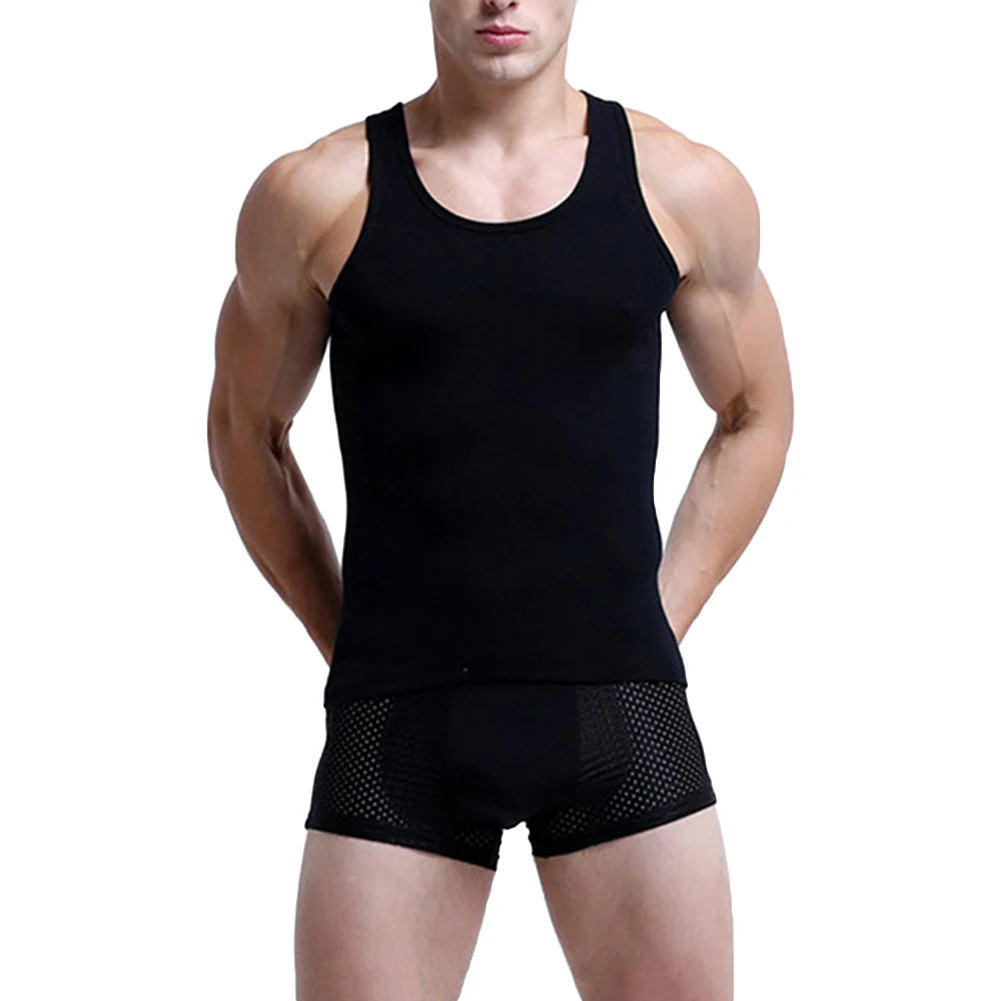 Однотонный хлопковый жилет с глубоким вырезом без рукавов для мужчин дышащая