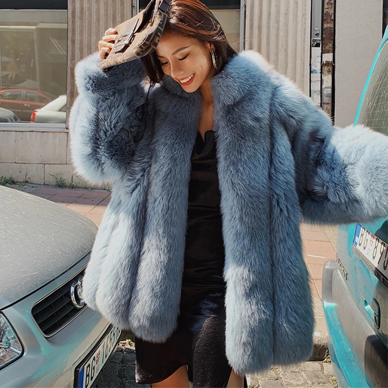 Женское длинное пальто из натурального меха лисы шуба | Женская одежда