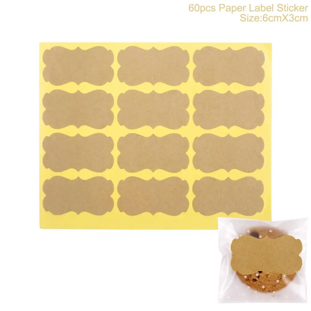 60pcs sticker HUIRAN Рождественский подарок упаковка крафт-бумажный пакет Рождественская вечеринка печенье подарок сумка для рождественской вечеринки украшения принадлежности - Цвет: 60pcs sticker