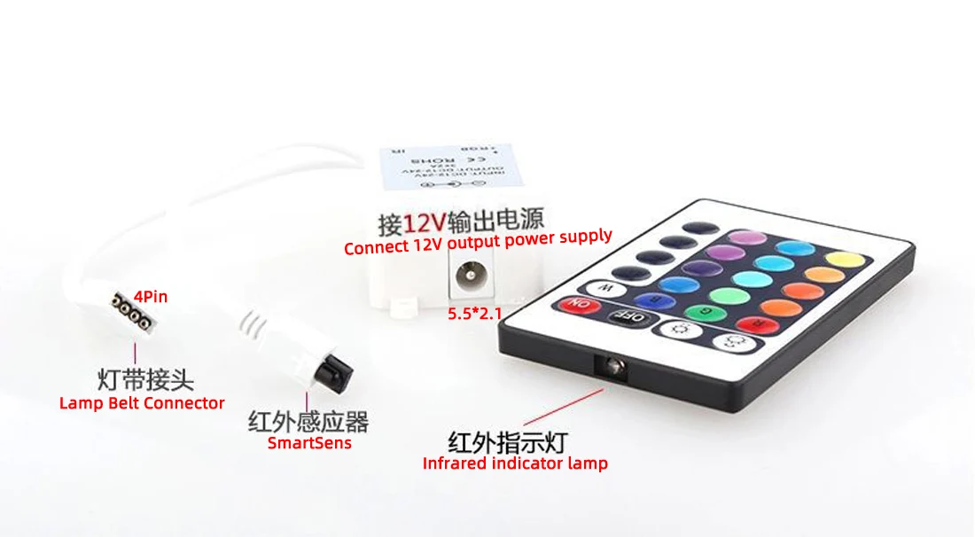 12 В 24Key светодиодный RGB IR RF инфракрасный беспроводной контроллер для 3528/2835/5050 светодиодный RGB 12 В 24 клавиши беспроводной контроллер без батареи