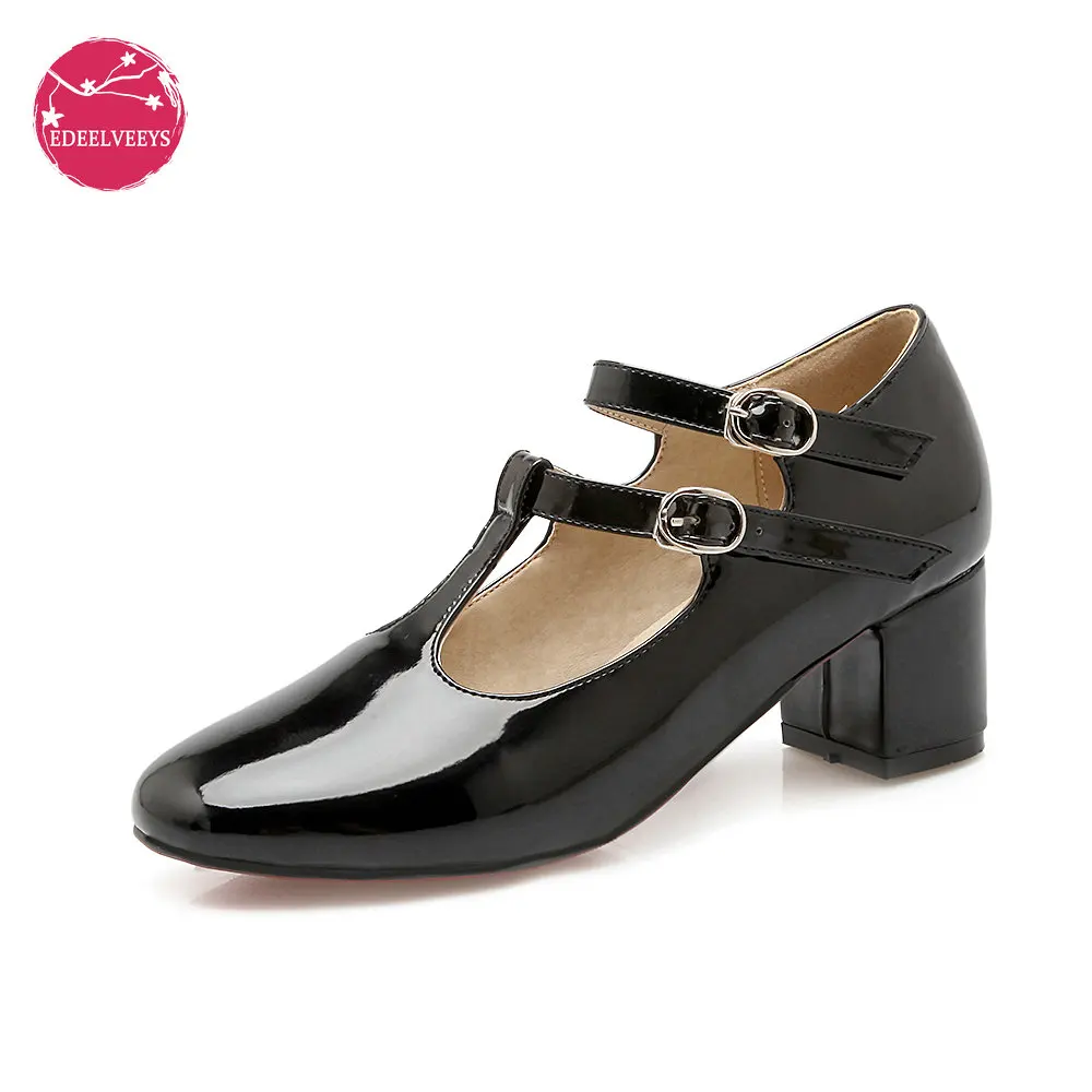 Женские туфли-лодочки на толстом каблуке с Т-образным ремешком - купить по