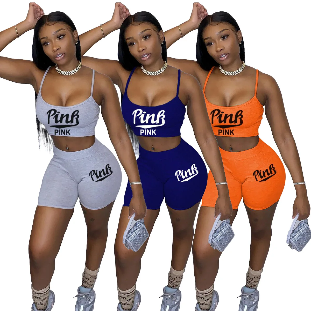 

Summer New Style Women's Casual Sports Suspender Shorts Two-Piece Suit