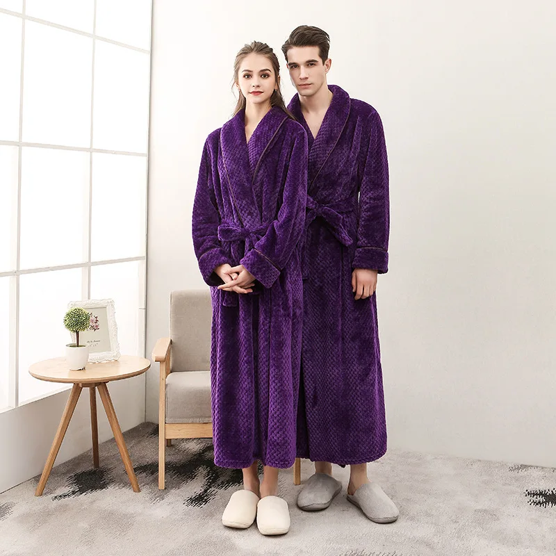 

Men Cozy Robes Night Sleepwear Women Dressing Gown Men Winter Plus Size Long Coral Fleece Bathrobe Kimono Warm Flannel Bath Robe