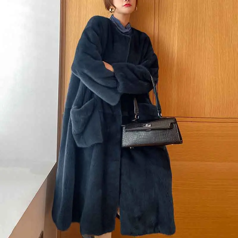 Female Fur &amp Faux Temperament Women Coat 2022 New Winter Fashion Casual Medium Length Solid Color NBH301 | Женская одежда