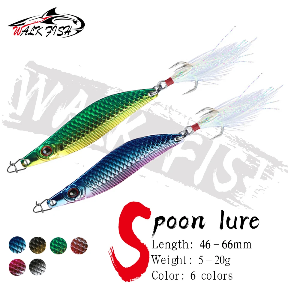 

WALK FISH Metal Spoon Fishing Lures 5g 7g 10g 15g 20g Vibration Crankbait Bass Artificial Hard Bait Feather Hook Fishing Tackle