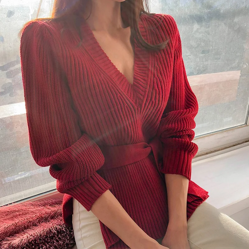 

High End Lady's Sweater Pullover Women's New Lace Up Style in Autumn and Winter