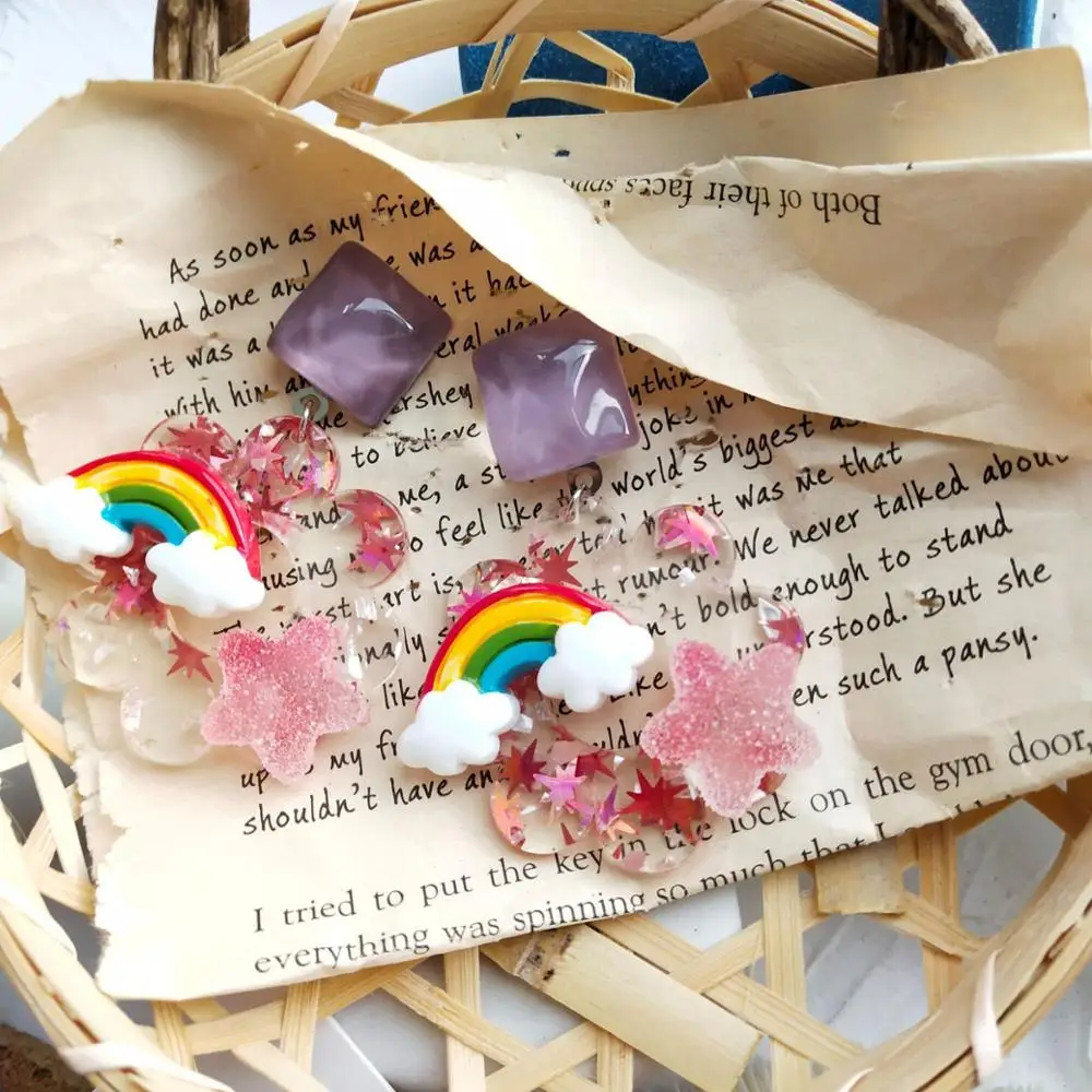 

SNCSDK 2020 Trendy Creative Rainbow Water Wave Flowers Exaggerated Stars Summer Ear Clip Women Stud Earrings Fashion Accessories