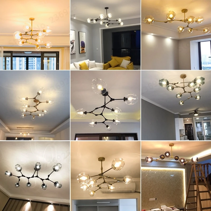 

GZMJ Nordic Modern Pendant Ball Lights Glass Pedant Lamps Chandelier Light 3/5/6/7/8/9 Heads Bar Dining Room Kitchen Garden Loft