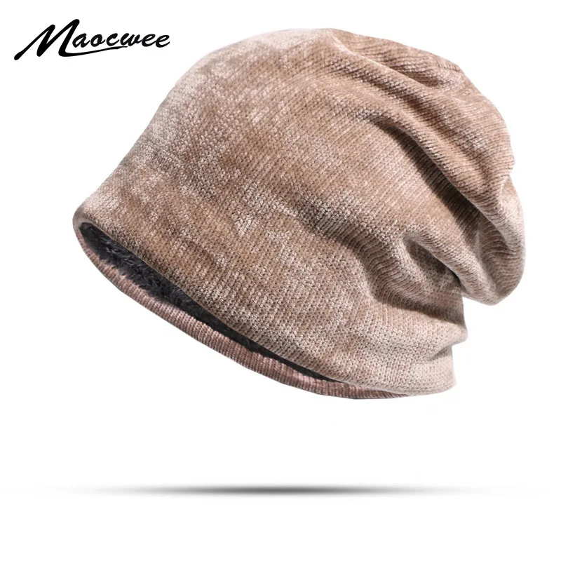 

New Solid Color Knit Beanie Hat Men's Winter Hats Boy Warm Plus Velvet Thicken Hedging Cap Skullies Wool Bone Male Warm Beanies