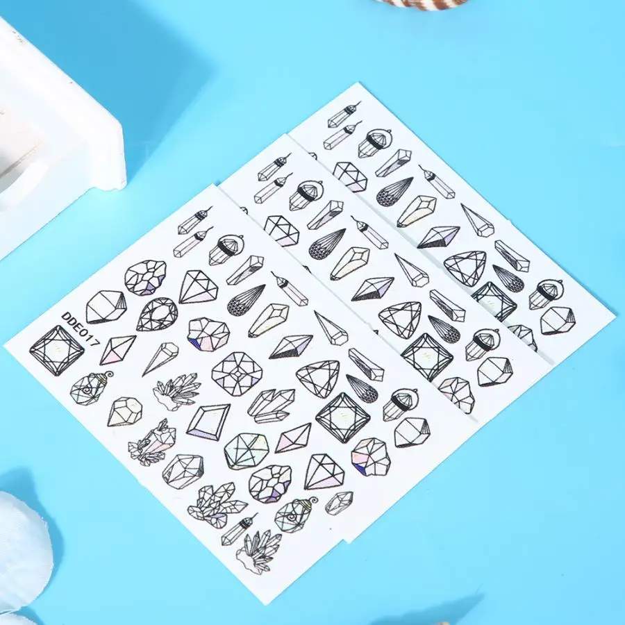 3 листа декоративных наклеек для дизайна ногтей самоклеящиеся 5D наклейки