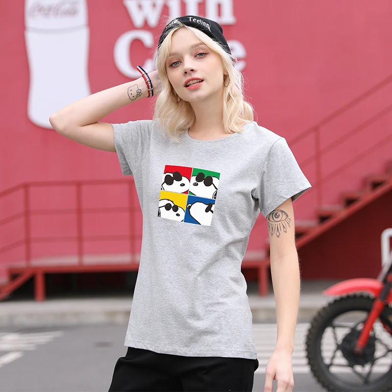 

2021 творческий с принтом собаки из мультфильма, футболка для женщин на каждый день короткий рукав Круглая горловина футболки для женские шле...