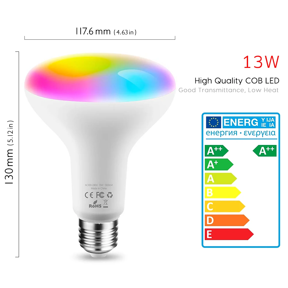 YOSYN E27 Smart Светодиодный лампочки Wi-Fi 13 Вт RGB Красочная Светодиодная лампа с регулировкой многоцветный Wake-Up светодиодный свет смарт-лампа Alexa Google Home