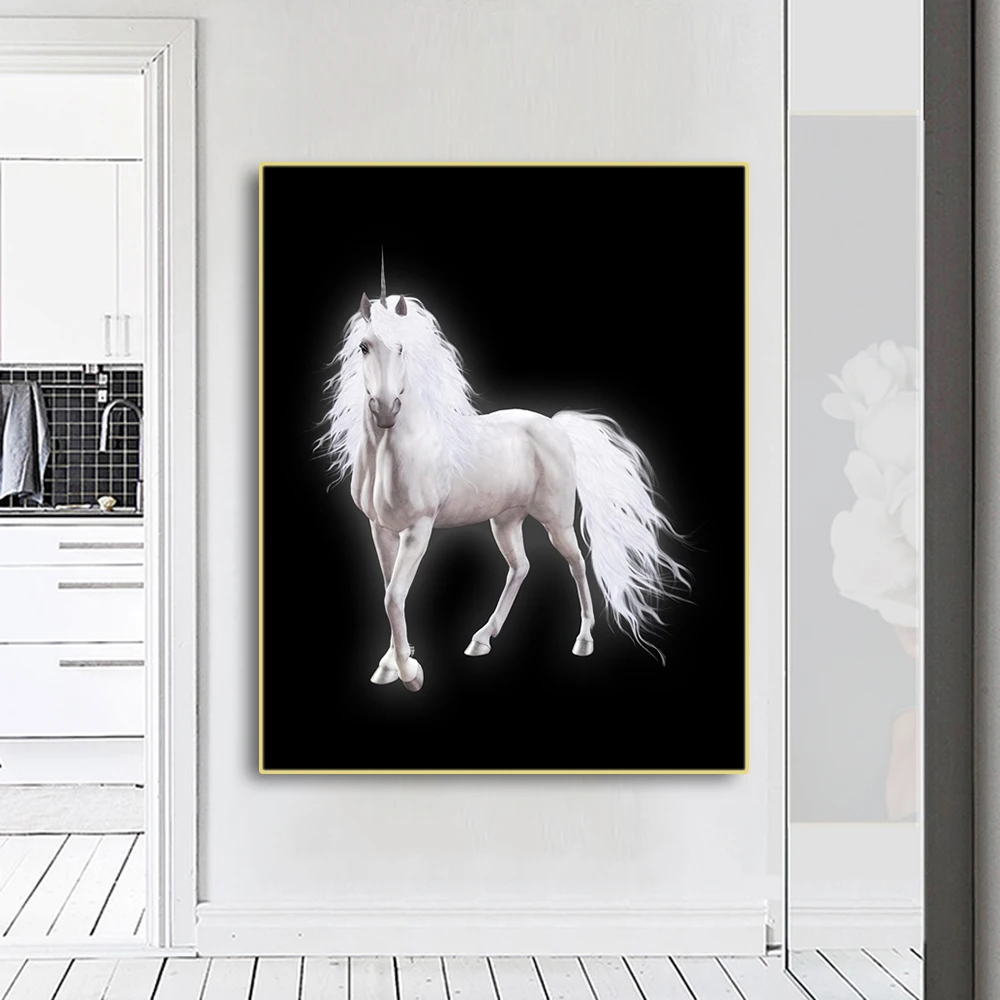 Laeacco белые постеры в скандинавском стиле с изображением единорога настенная