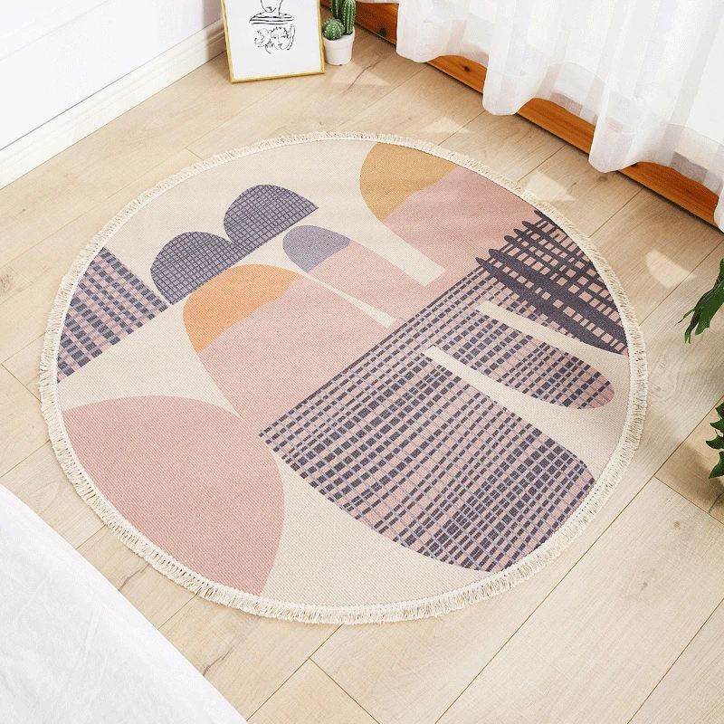 

Morocco Round Carpet Bedroom Boho Style Tassel Cotton Rug Hand Woven National Classic Tapestry Sofa Cushion Tatami Floor Mats