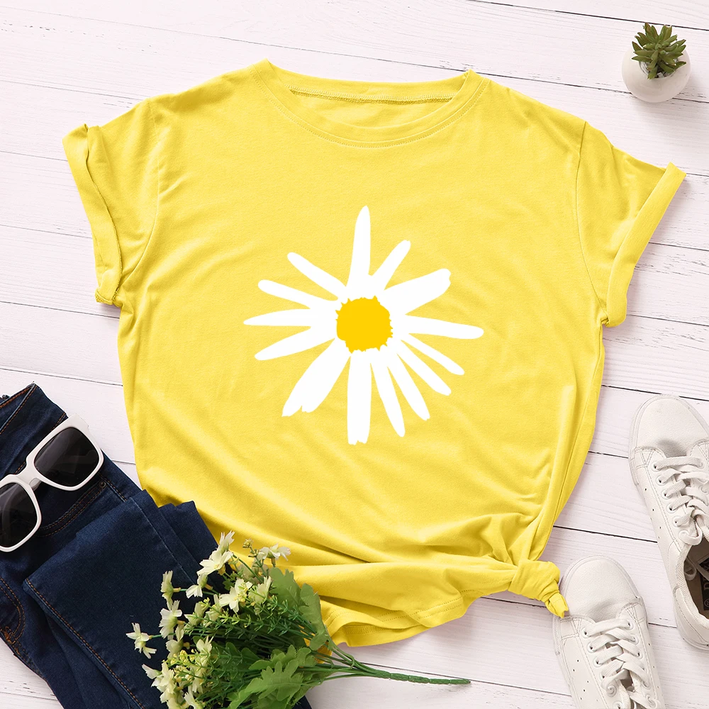 

Women Short Sleeve Cotton T-Shirts Floral Graphic Tees Summer Tee Tops for Female Loose Casual Oversized Tee Clothes with Flower