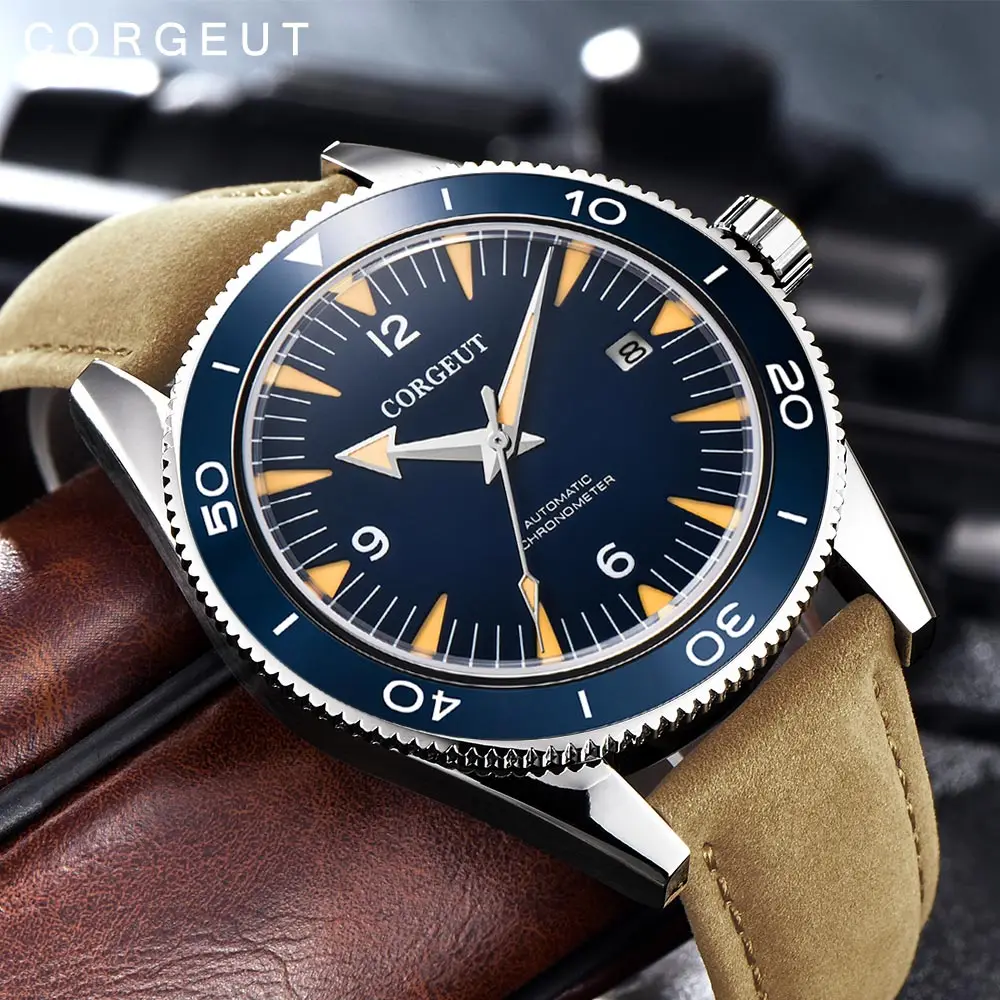 

Corgeut Luxus Marke Seepferdchen Mechanische Uhr Männer Automatische Sport Watch men Design Leder Mechanische Handgelenk 2013B