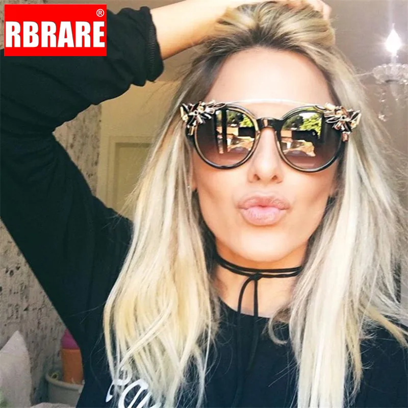 RBRARE, модные солнцезащитные очки "кошачий глаз" для женщин, новинка, инкрустированные алмазами, декоративные солнцезащитные очки, фирменный дизайн, женские солнцезащитные очки