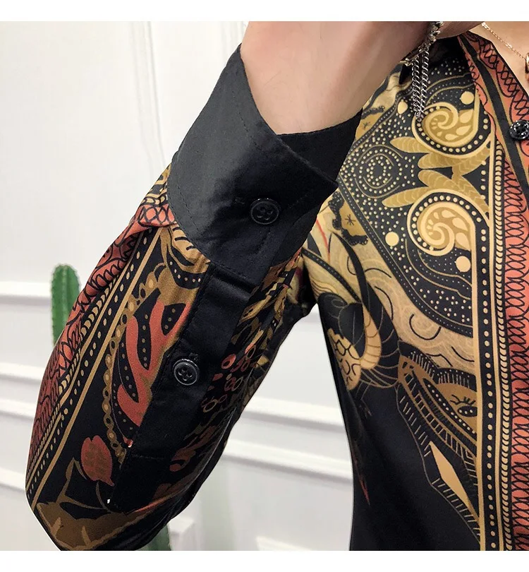

Men's high-quality fancy striped shirt slim party luxury printing fashion new slim bottoming shirt