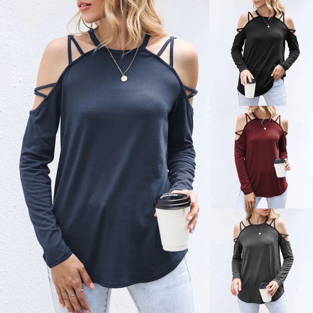 Женские однотонные рубашки с длинным рукавом и плечами Женский Повседневный