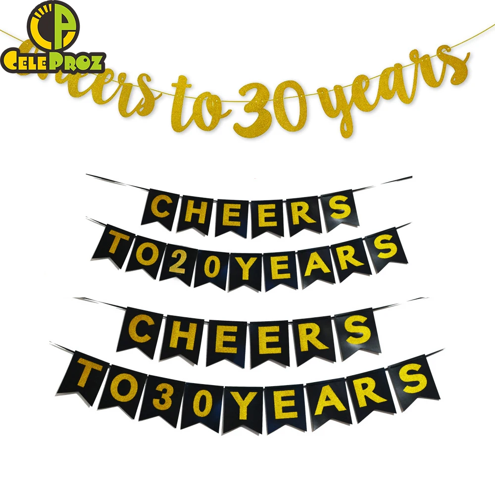 Годовщине вечерние Бумага Золотая блестящая черная флаг ура до 30 лет Galand День