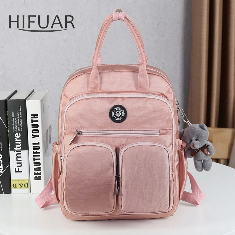 Модный женский рюкзак из водонепроницаемого нейлона с мягкой ручкой однотонные