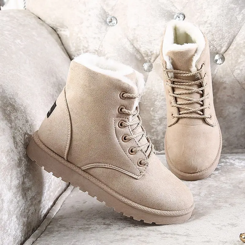 

Women Snow Boots Winter Booties Woman 2021 Thicken Warm Flat Lace Up Casual Short Ankle Boots Female Cotton Shoes Botas De Mujer