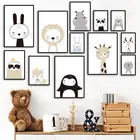 Скандинавские Мультяшные постеры и принты, детские животные, Лев, лиса, олень, Медведь, Кролик, пингвин, бегемот, украшение для стен, детская комната для девочек и мальчиков Wal