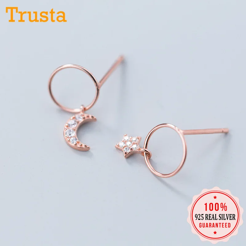 Женские сережки гвоздики Trusta 100% Серебро 925 пробы асимметричный полый Круглый